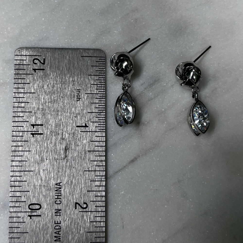 Love Knot Silver Tone Earrings Marquise Crystal Drop Dangle Post 4122 - Picture 5 of 5